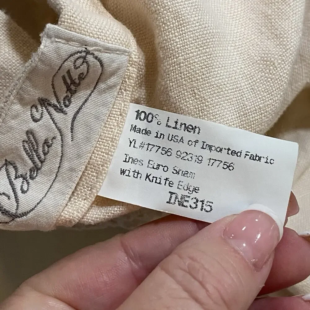 Bella Notte Two Euro Shams Ines Linen With Knife Edge Lace Embroidered Tie Backs